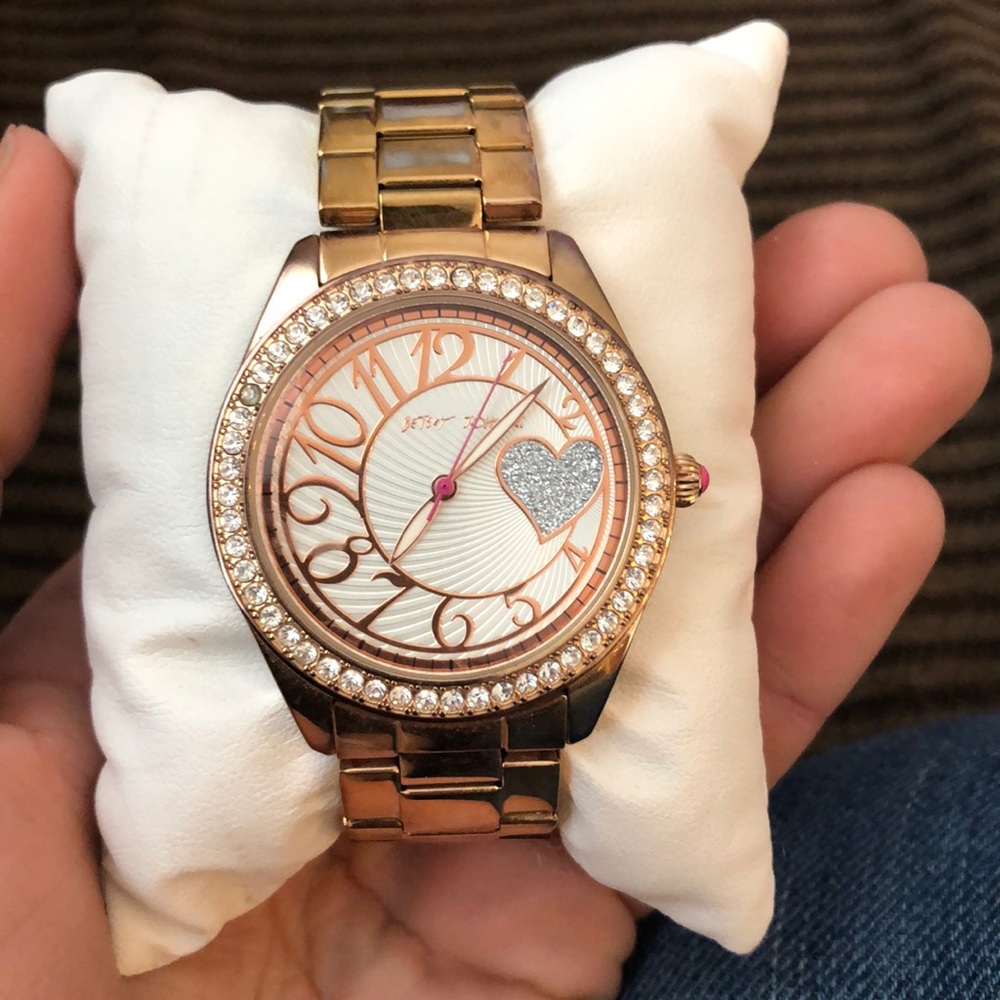 Betsey Johnson rose gold watch diamond face